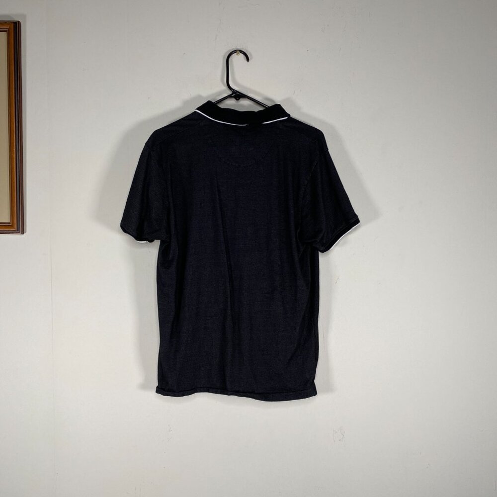 Denim & Flower Polo ShIrt Sleeve Shirt Top Men's Large Pockets Blue-ish Black - Picture 2 of 7